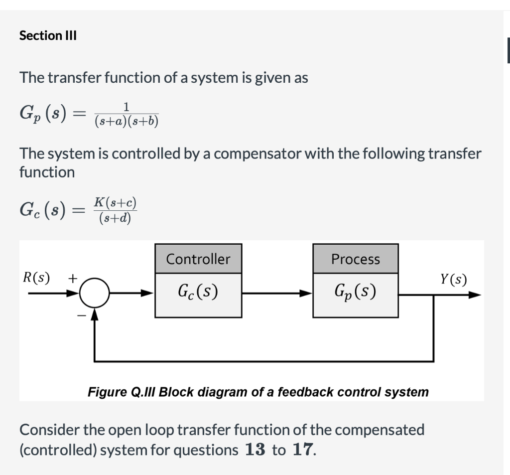 Solved Section III The transfer function of a system is | Chegg.com