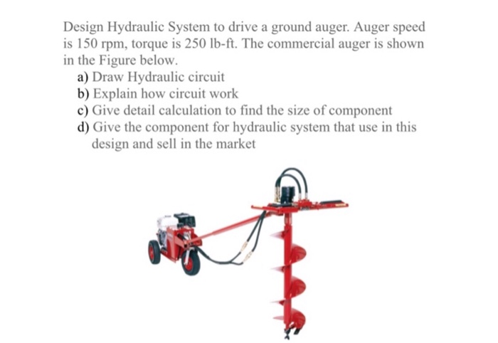 Solved Design Hydraulic System to drive a ground auger. | Chegg.com