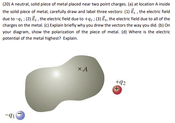 (20) A Neutral, Solid Piece Of Metal Placed Near Two | Chegg.com