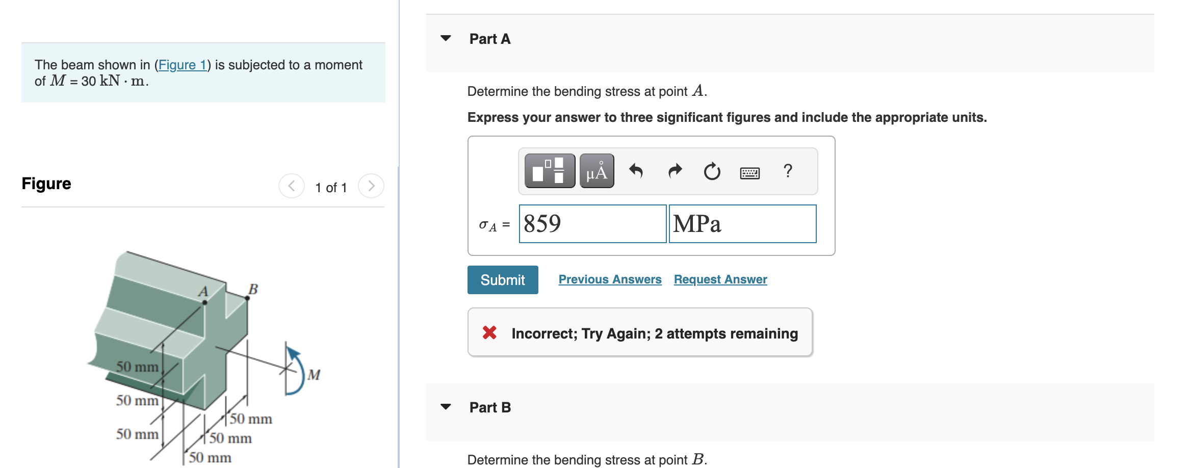 Solved The beam shown in (Figure 1) is subjected to a moment | Chegg.com