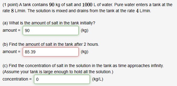 Solved Point A Tank Contains Kg Of Salt And L Of Chegg Com