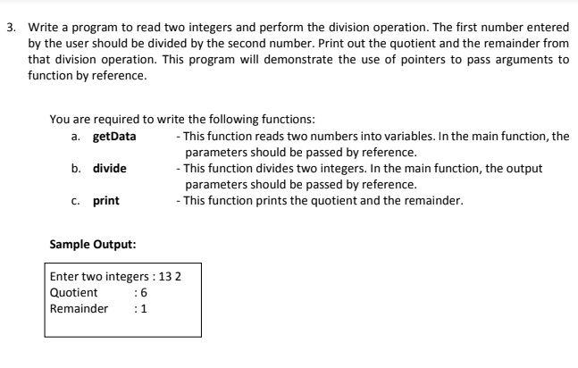 Solved 3. Write A Program To Read Two Integers And Perform | Chegg.com