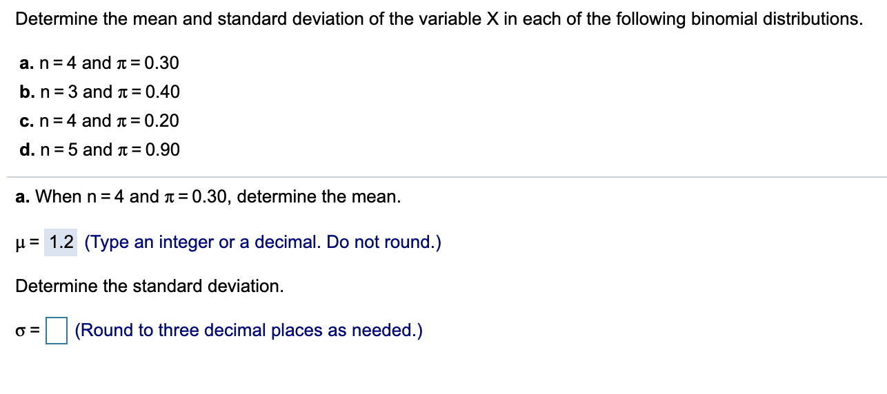 Solved Determine the mean and standard deviation of the | Chegg.com