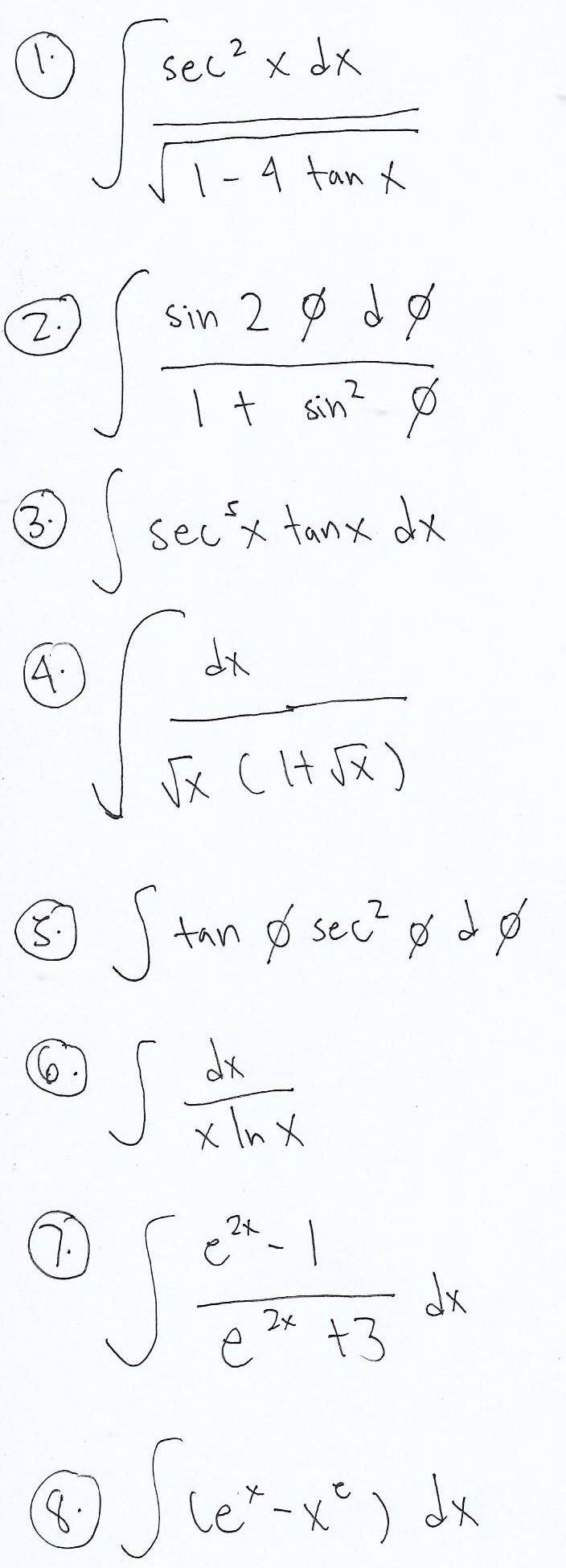 Solved sec?x dx x x 1-4 tan x A 2 0 2 sin 20 de I t sin sin? | Chegg.com