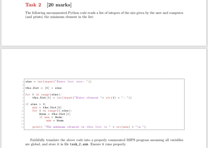 Solved Task 2 [20 marks] The following uncommented Python | Chegg.com