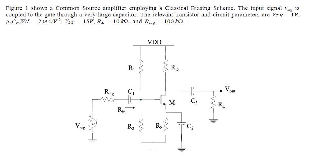 Solved Figure 1 shows a Common Source amplifier employing a | Chegg.com