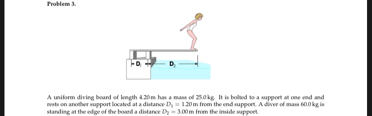 Solved Problem 3. क. -D - D A uniform diving board of length | Chegg.com