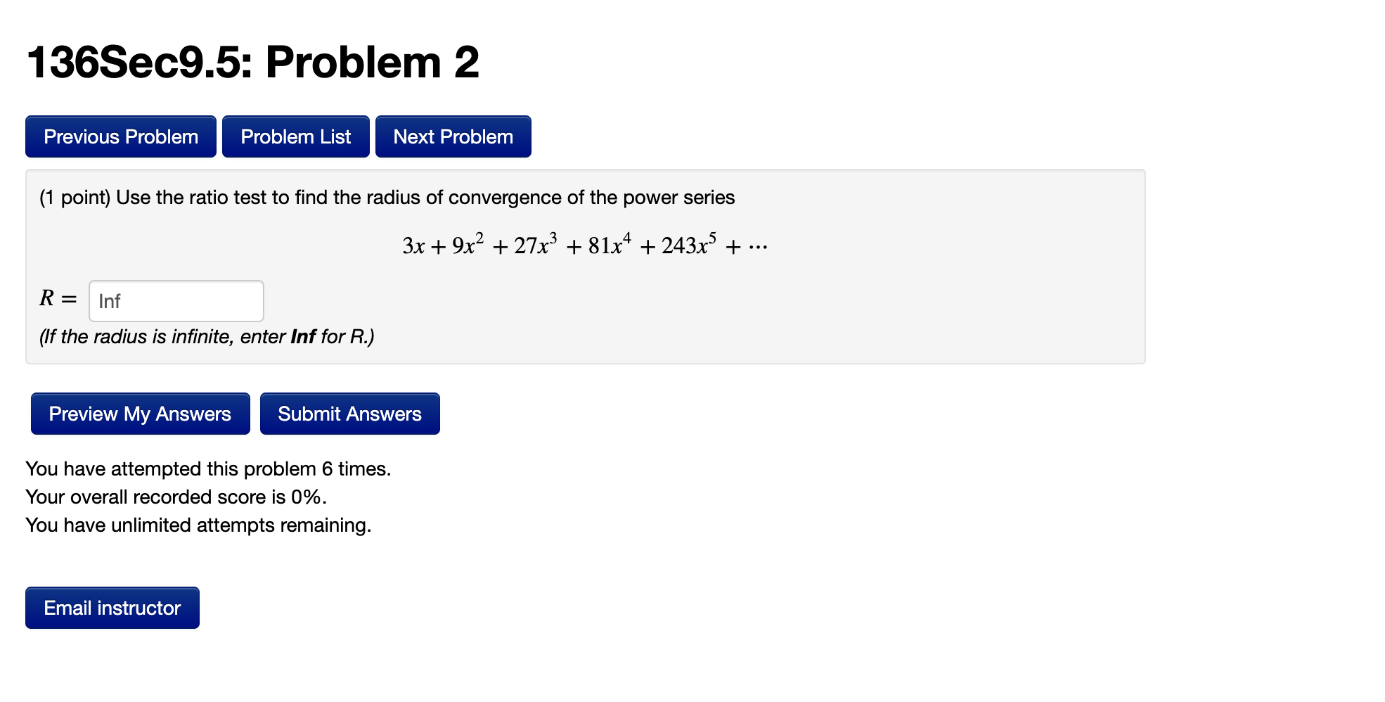 Solved 136Sec9.5: Problem 2 Previous Problem Problem List | Chegg.com