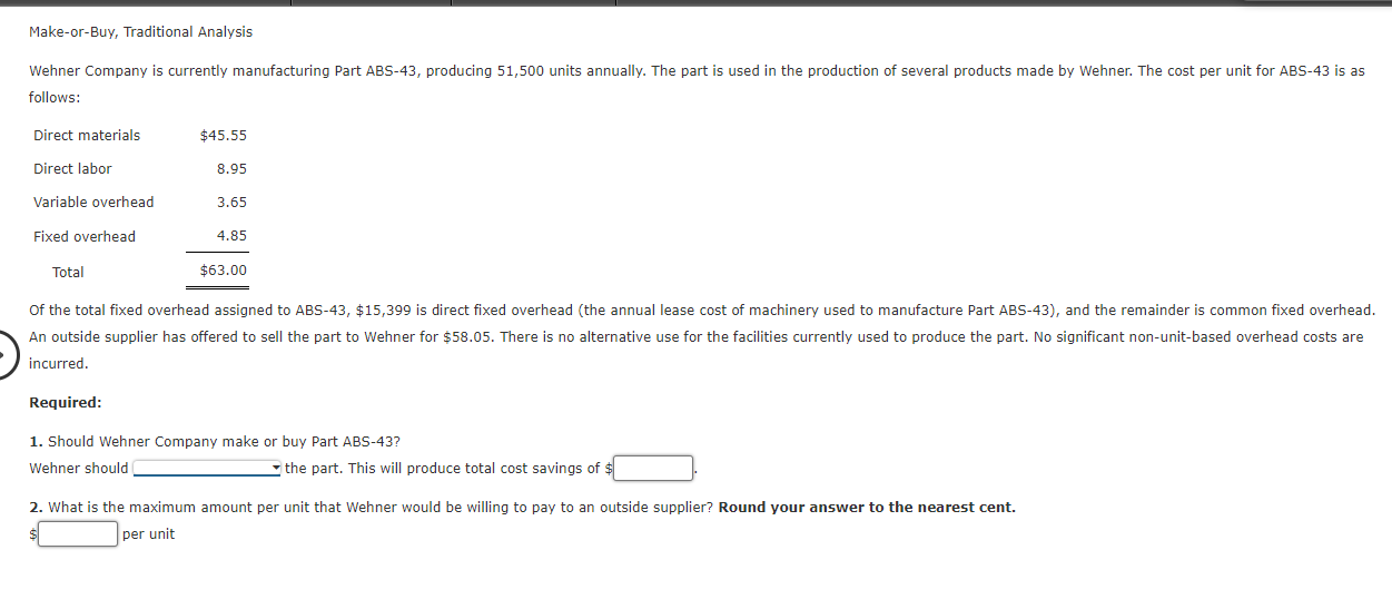 Solved Make-or-Buy, Traditional Analysis follows: incurred. | Chegg.com