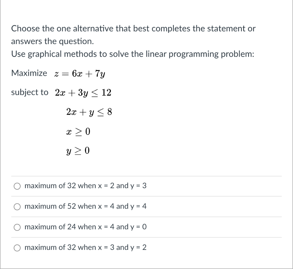 Solved Choose The One Alternative That Best Completes The | Chegg.com