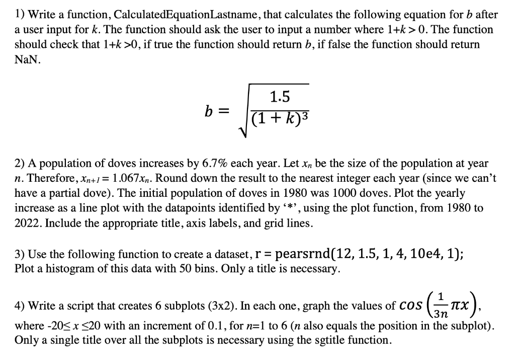 Solved 1) Write a function, CalculatedEquationLastname, that | Chegg.com