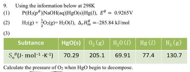 9 1 2 Using The Information Below At 298k Pt Chegg Com