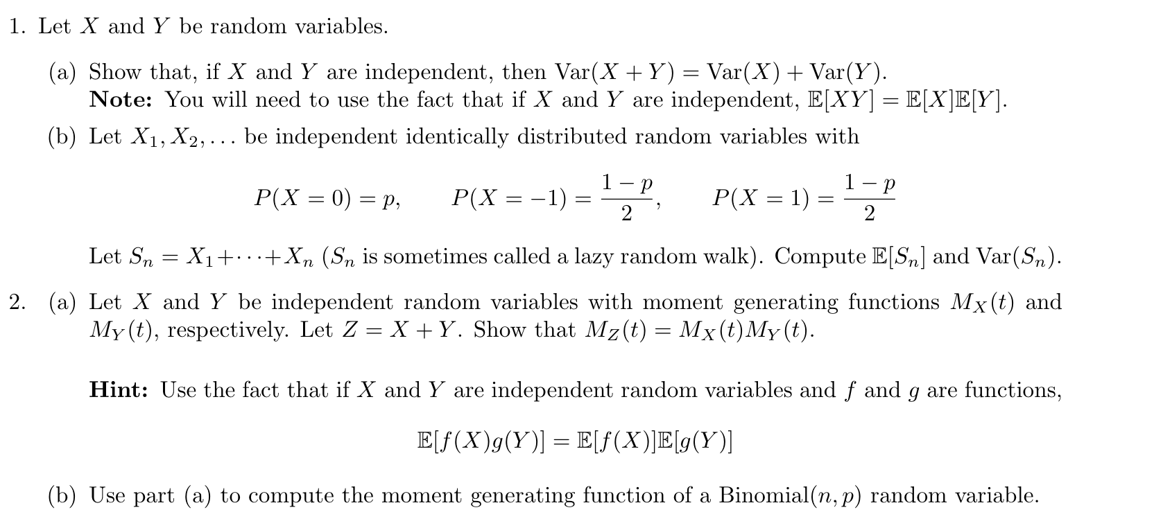 Solved 1 Let X And Y Be Random Variables A Show That Chegg Com