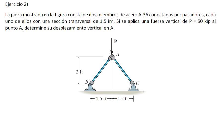 Ejercicio 2) La pieza mostrada en la figura consta de dos miembros de acero A-36 conectados por pasadores, cada uno de ellos
