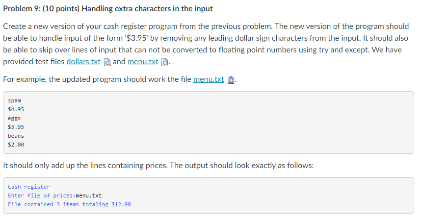 Solved Problem 9: (10 points) Handling extra characters in | Chegg.com