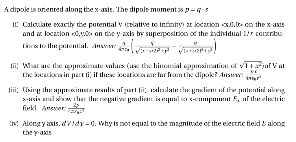 Solved A dipole is oriented along the x-axis. The dipole | Chegg.com