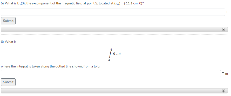 5) What is \( B_{y}(S) \), the \( y \)-component of the magnetic field at point \( S \), located at \( (x, y)=(11.1 \mathrm{~