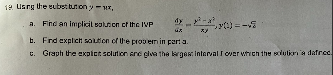 Solved 19. Using the substitution y=ux, a. Find an implicit | Chegg.com