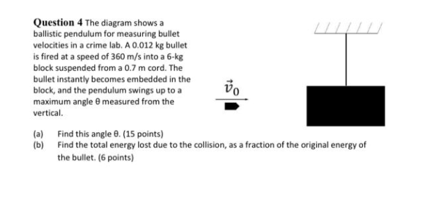 Bullet Pendulum Problem Solved Question 4 The diagram shows a ballistic pendulum for | Chegg.com