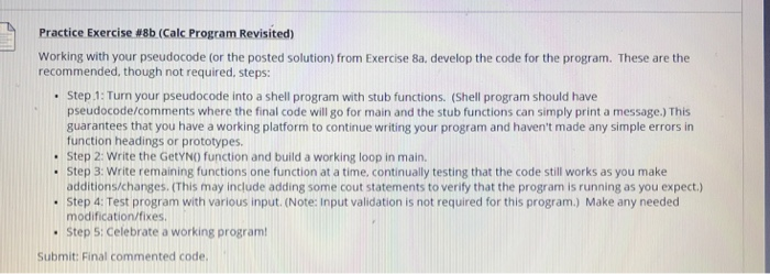 Solved Practice Exercise #8b (Calc Program Revisited) | Chegg.com