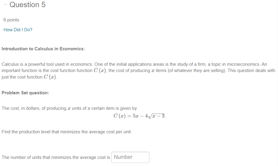 Solved Question 5 6 points How Did I Do? Introduction to | Chegg.com