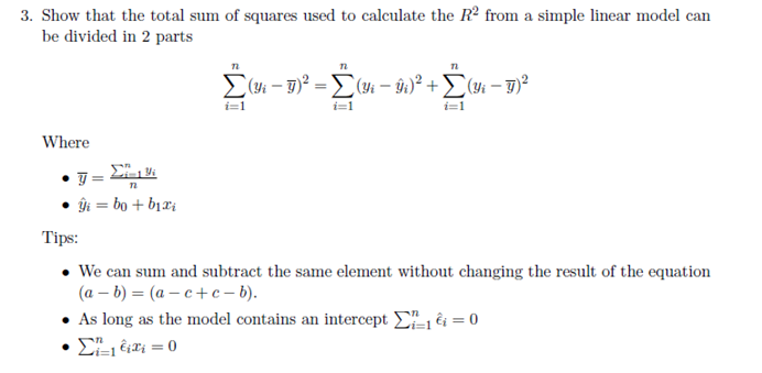 Solved 3. Show that the total sum of squares used to | Chegg.com