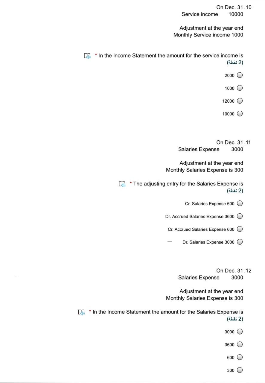 Solved On Dec. 31.10 Service income 10000 Adjustment at the | Chegg.com