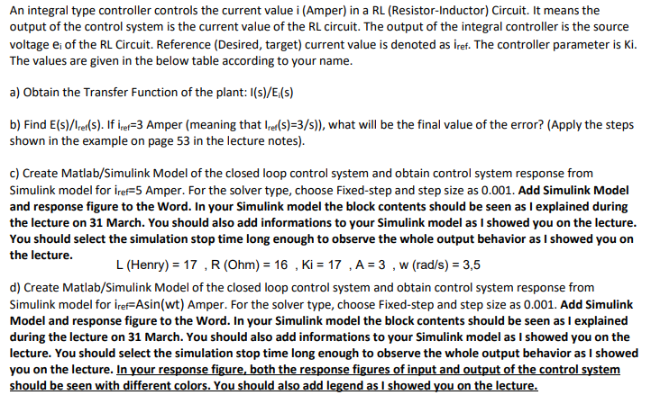 An integral type controller controls the current | Chegg.com