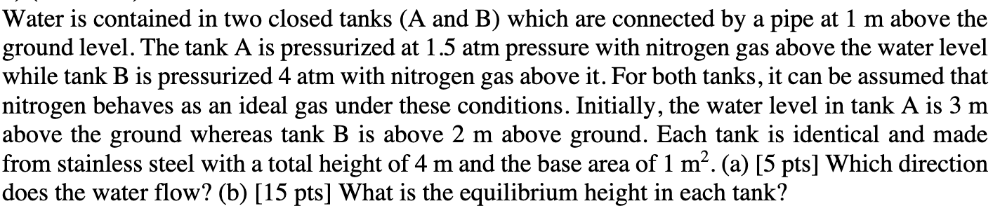 Solved Water is contained in two closed tanks A and B Chegg