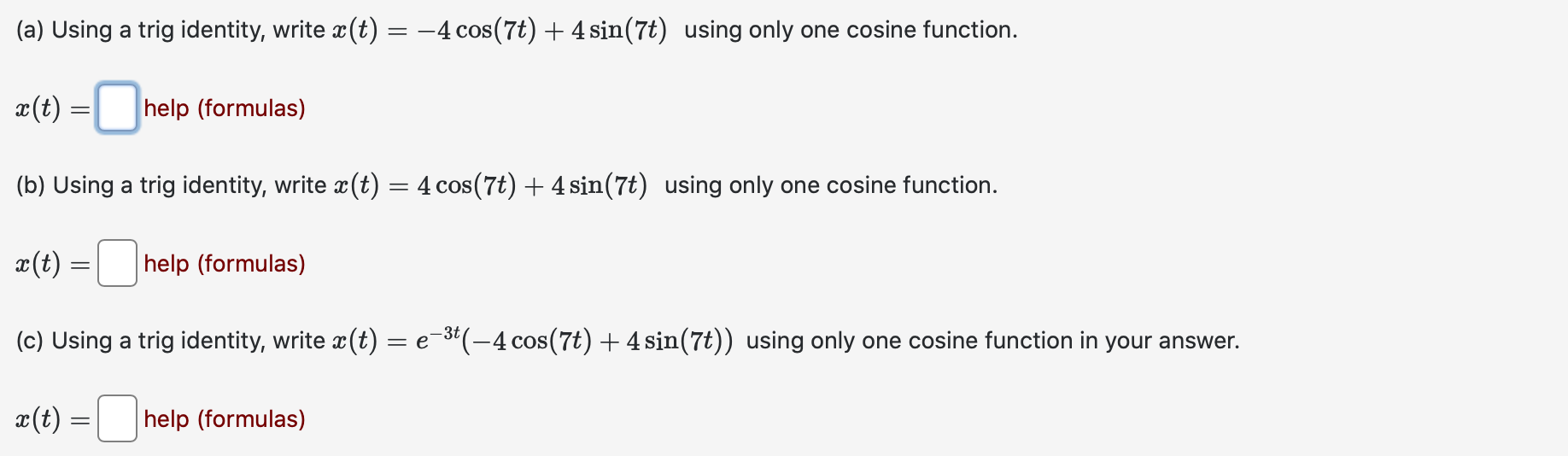 Solved (a) Using a trig identity, write | Chegg.com
