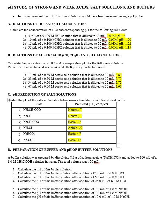 Solved PH STUDY OF STRONG AND WEAK ACIDS, SALT SOLUTIONS, | Chegg.com