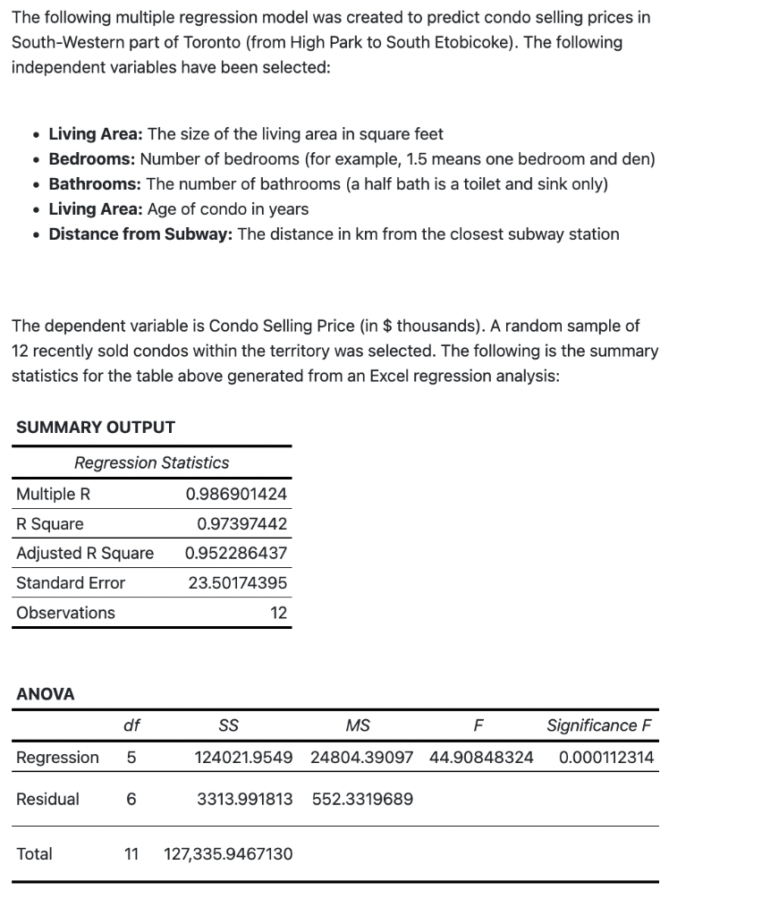 Solved The following multiple regression model was created | Chegg.com
