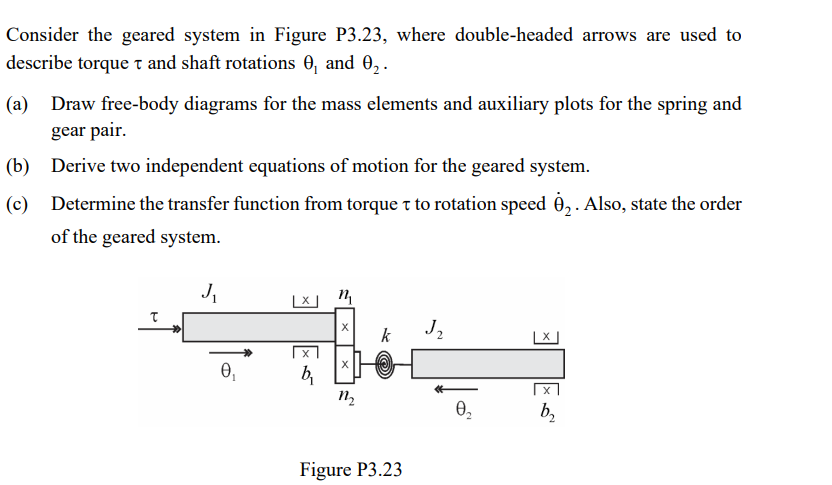 Solved Consider the geared system in Figure P3.23, where | Chegg.com