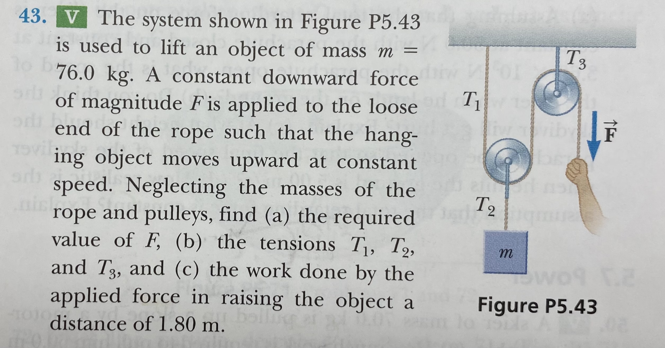 Solved V The system shown in Figure P5.43 is used to lift an | Chegg.com