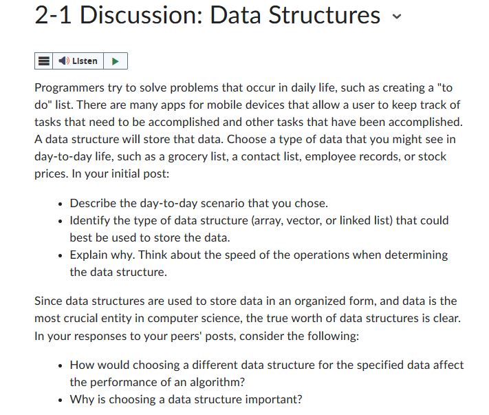 Solved 2-1 Discussion: Data Structures Programmers try to | Chegg.com
