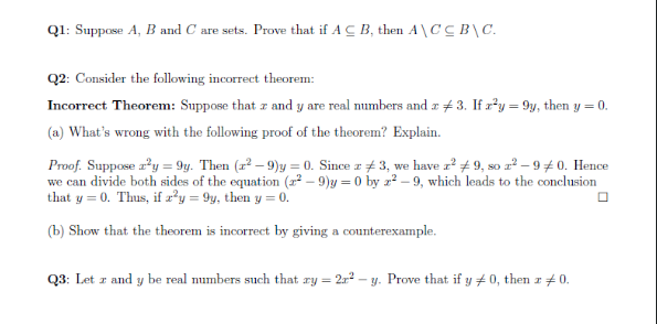 Solved Q1: Suppose A, B And C Are Sets. Prove That If ACB, | Chegg.com