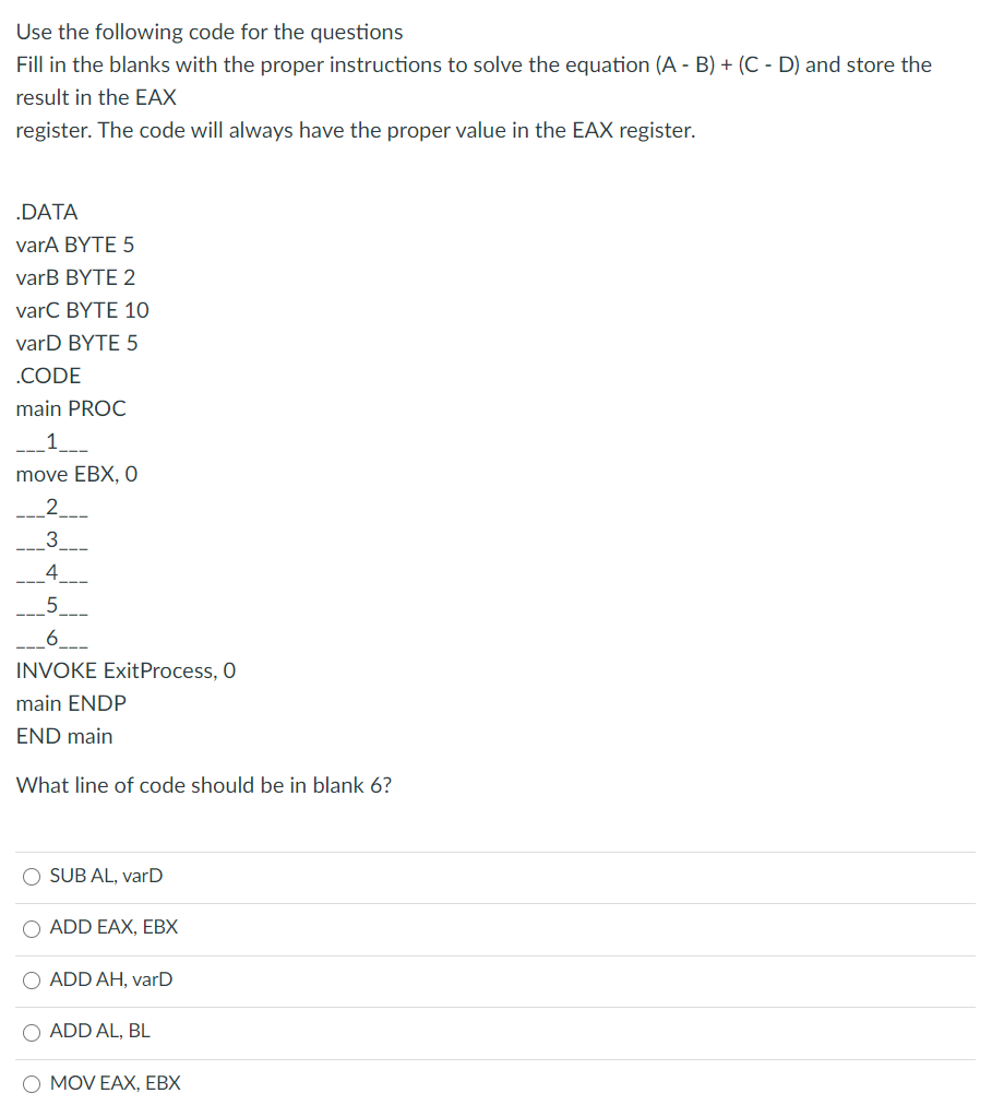 Solved Use the following code for the questions Fill in the | Chegg.com