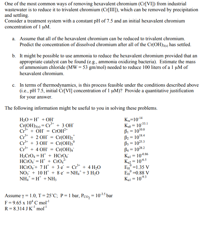 Solved One of the most common ways of removing hexavalent | Chegg.com