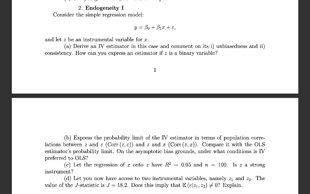 Solved 2. Endogeneity I Consider the simple regression | Chegg.com