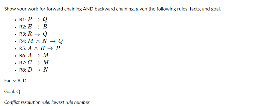 Solved . Show your work for forward chaining AND backward | Chegg.com