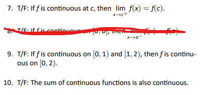 Solved Please help with 7, 9 ﻿and 10TF ﻿: If f ﻿is | Chegg.com image.
