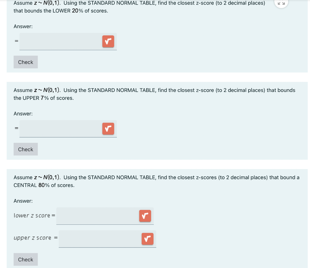 Solved Assume z∼N(0,1). Using the STANDARD NORMAL TABLE,
