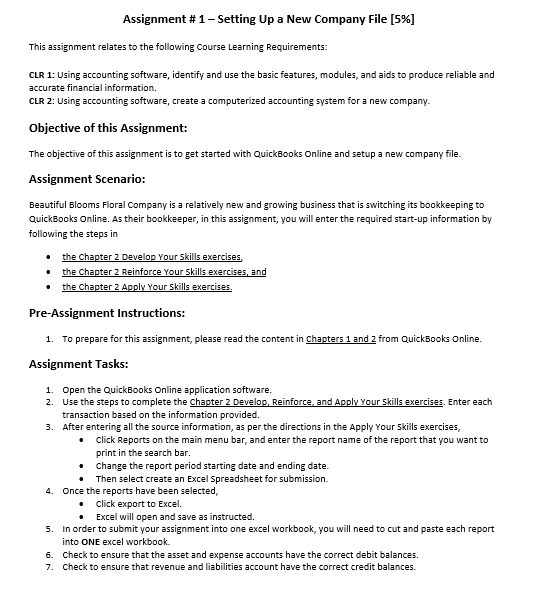 Assignment # 1 - Setting Up a New Company File [5%] | Chegg.com