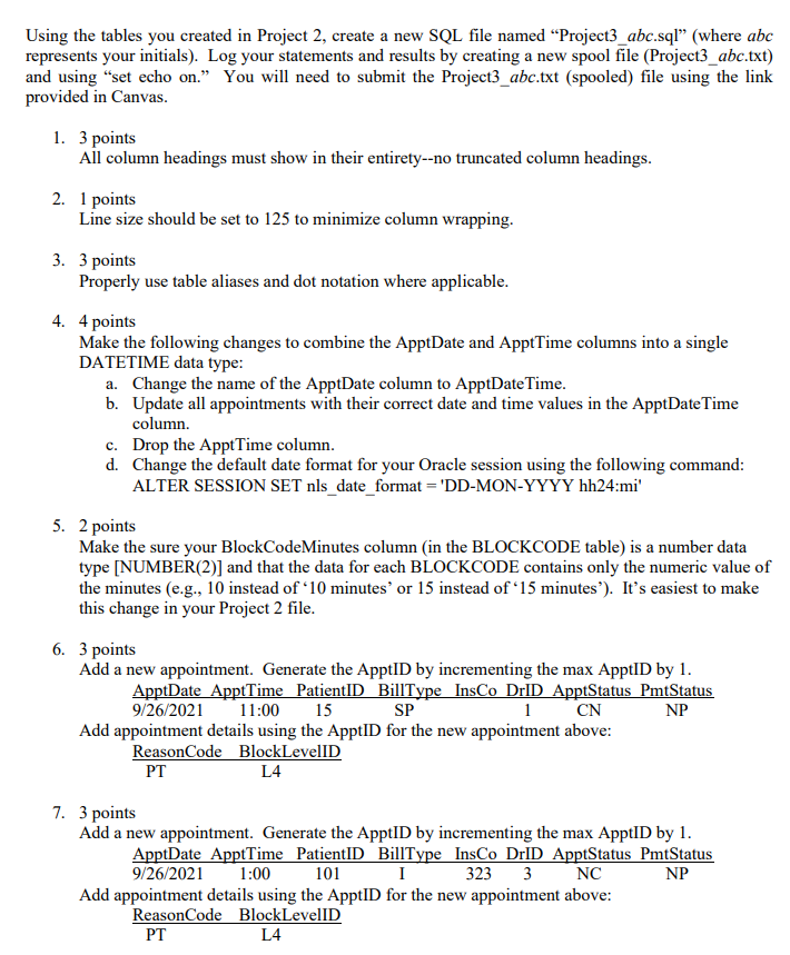 Solved Using the tables you created in Project 2, create a | Chegg.com