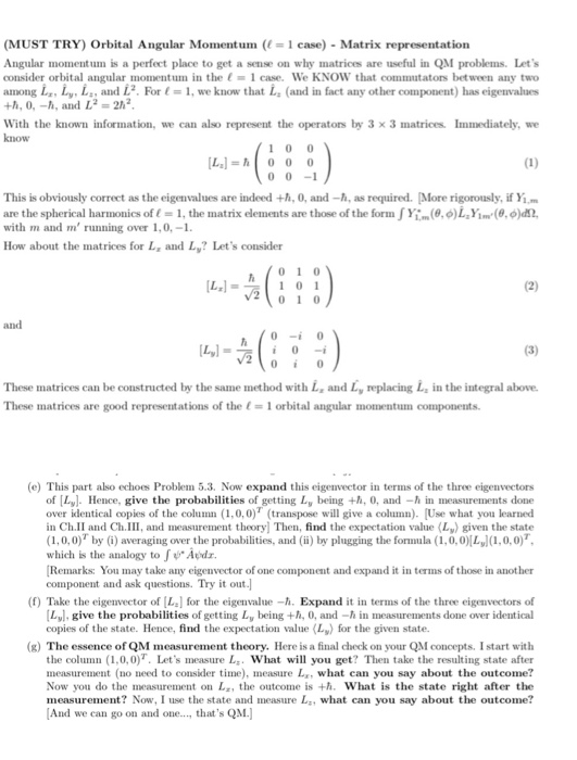 Solved (MUST TRY) Orbital Angular Momentum (1 = 1 Case) . | Chegg.com