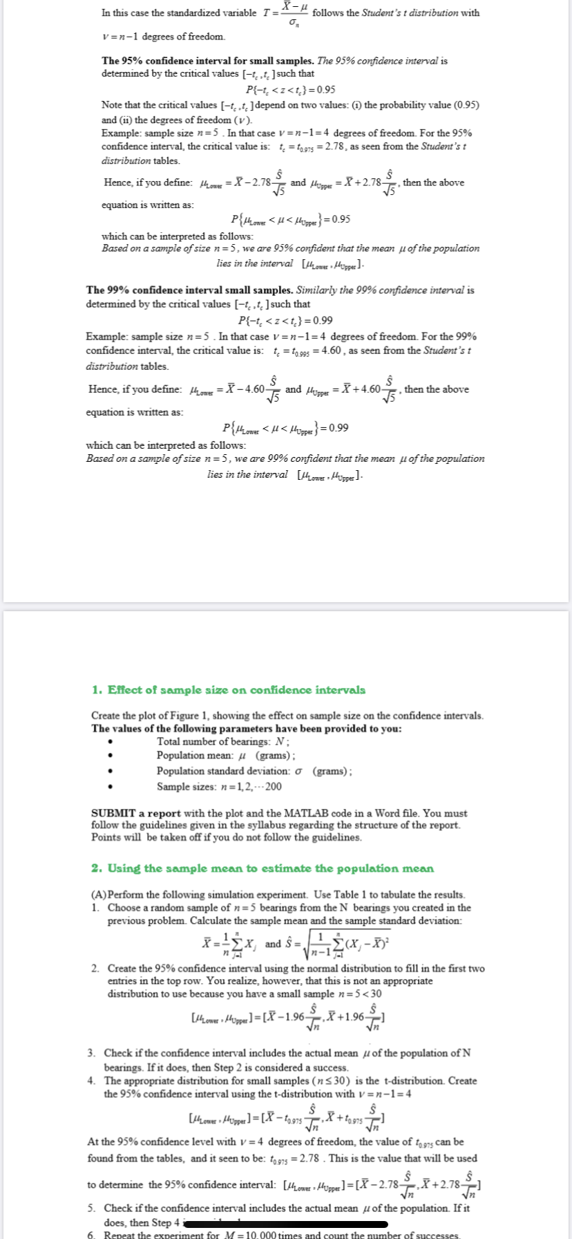 Matlab code: 1. Effect of sample size on confidence | Chegg.com