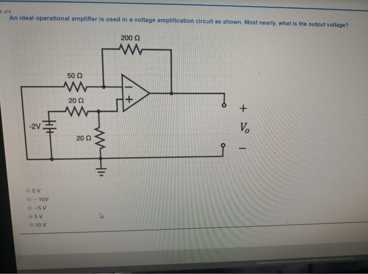 Solved 6 of 9 An ideal operational amplifier is used in a | Chegg.com