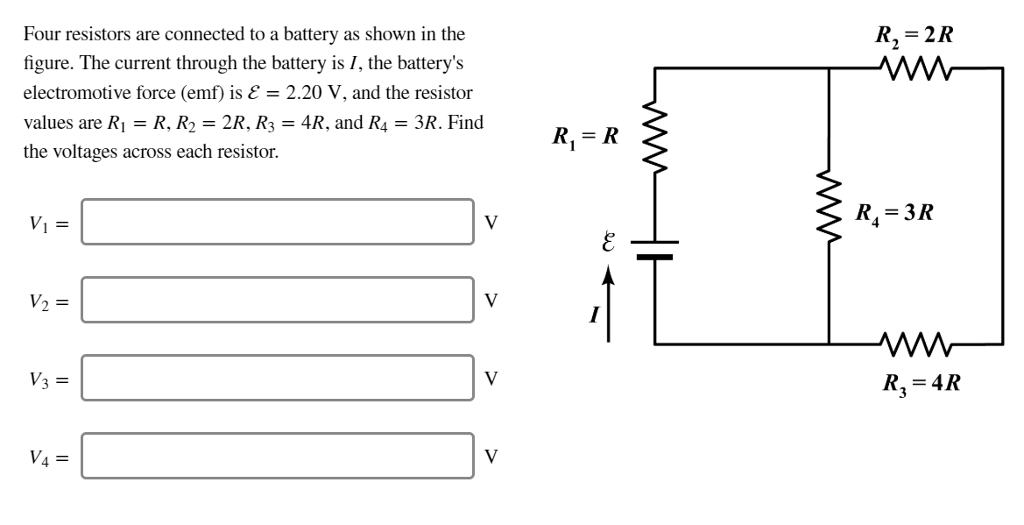 Solved Four resistors are connected to a battery as shown in
