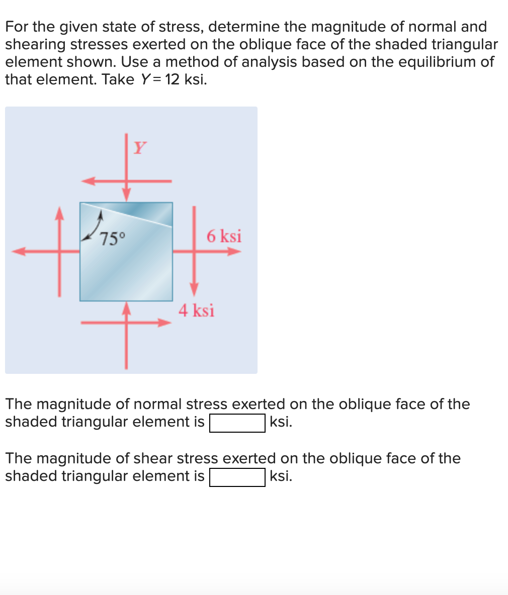 Solved For The Given State Of Stress, Determine The | Chegg.com