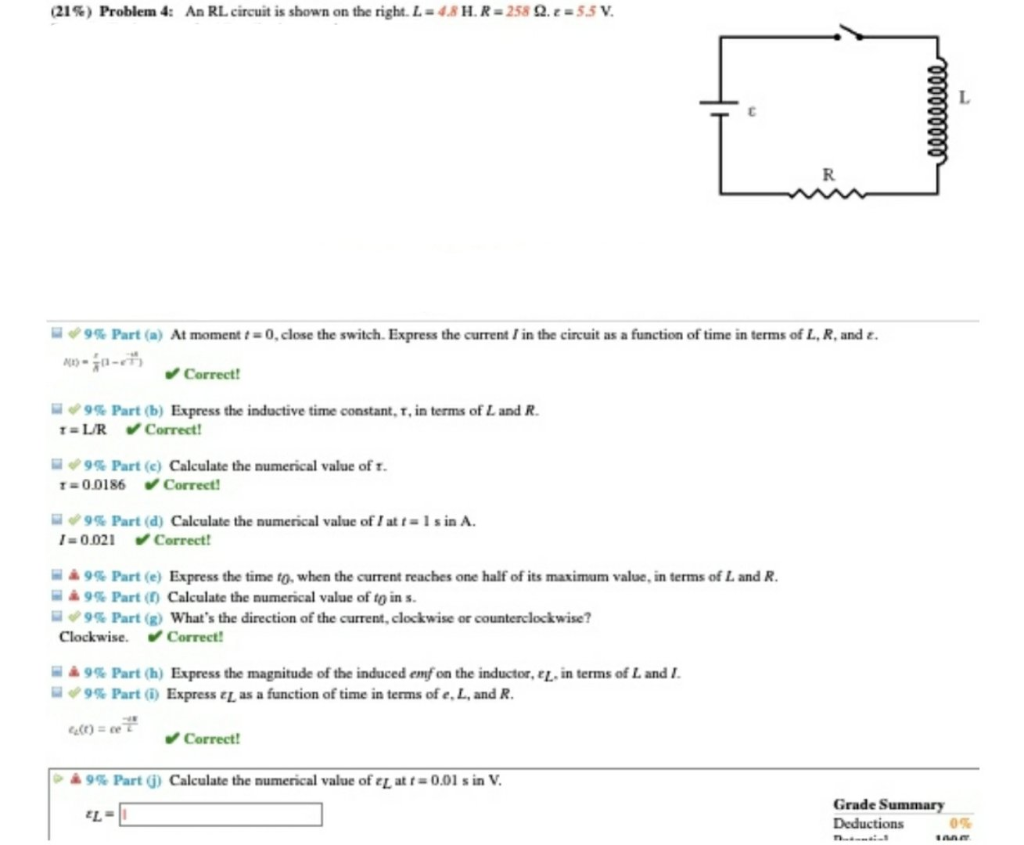 Solved 21 Problem 4 An Rl Circuit Is Shown On The Rig Chegg Com